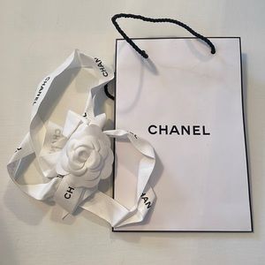 Chanel shopping mini bag with ribbon and flower